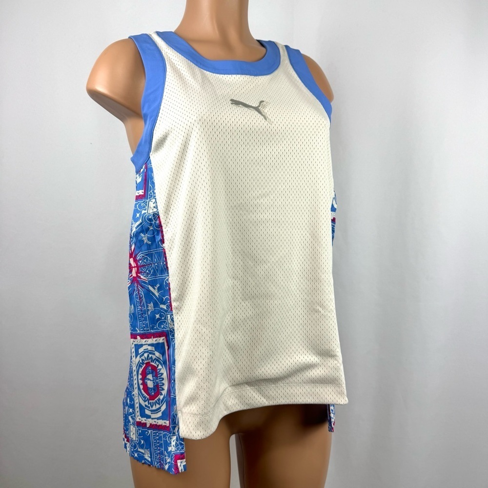 NWT Puma Superstition Women's Sz S Basketball Tank Top Pleated Sided Ivory /Blue